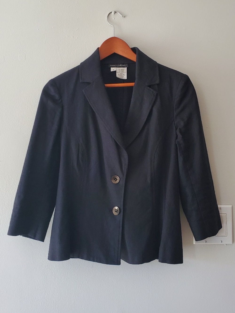 Vintage Linen Black Blazer Franco Mirabelli| 3/4 Sleeves | Size S